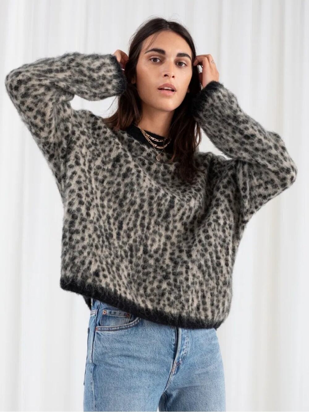 & Other Stories Leopard Spotted Alpaca Blend Crewneck Sweater Size Small